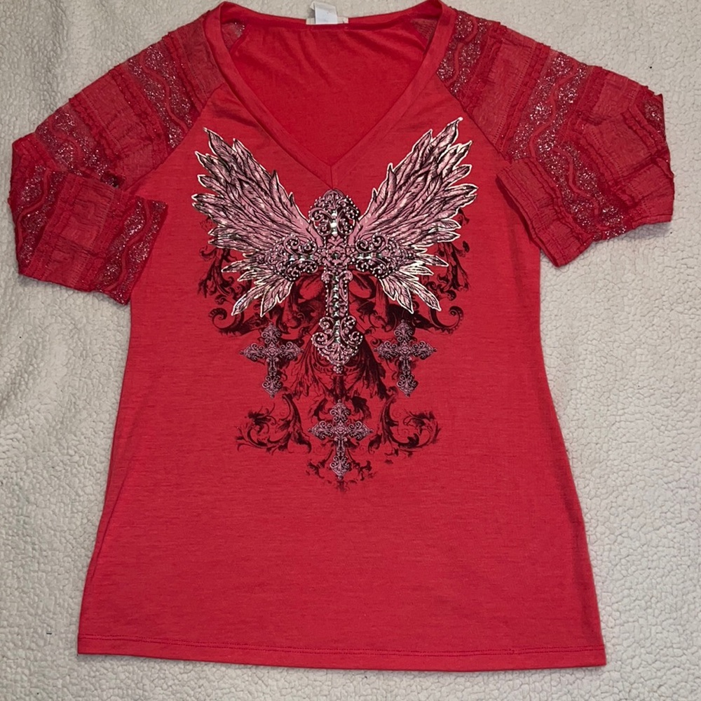 Angels & Diamonds 3/4 sleeve shirt size XL Bling